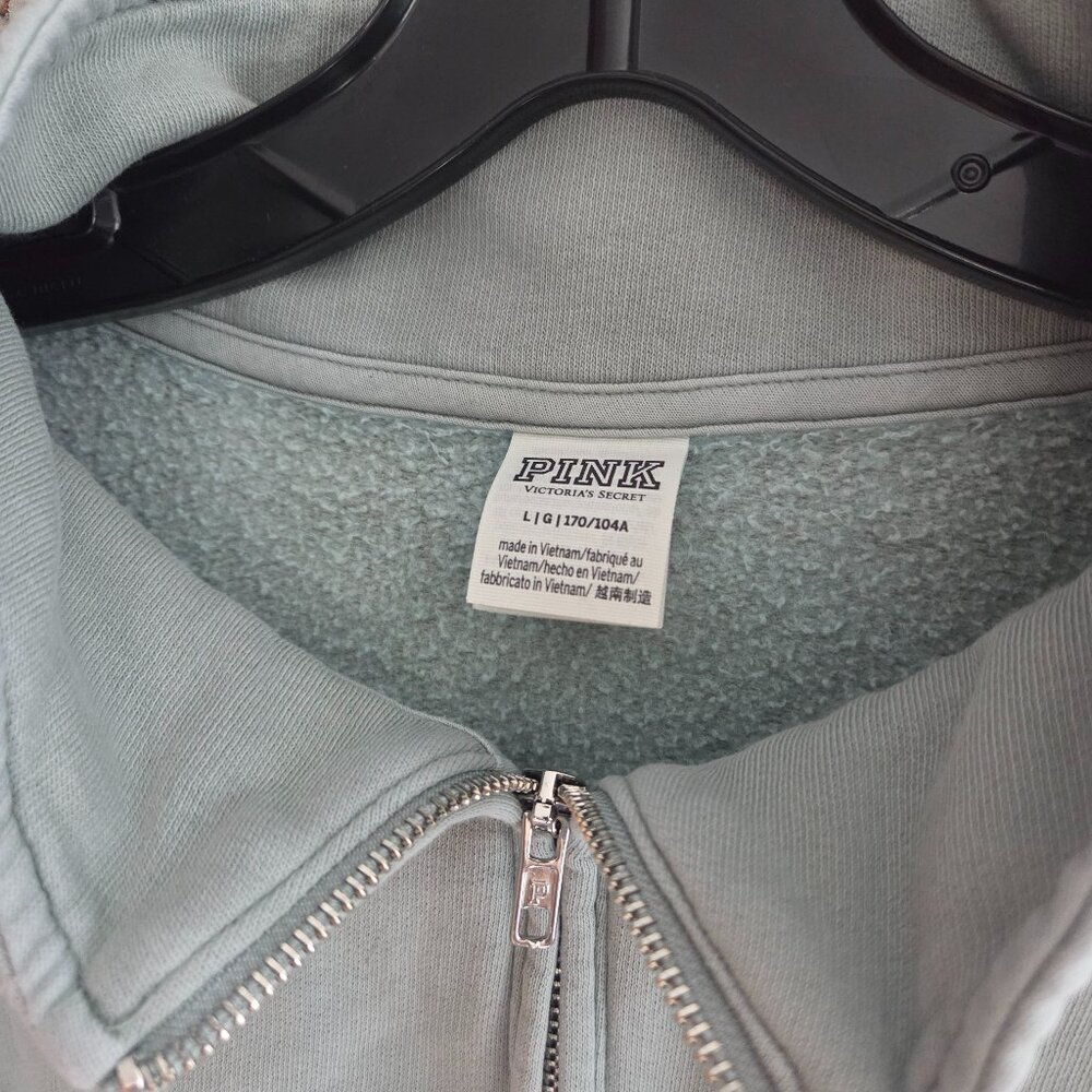 Victoria's Secret Pink quarter-zip oversized pullover sweatshirt sage green L - Picture 2 of 7